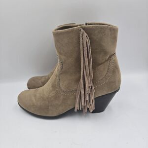Womens Leather Ankle Booties Size 7 Brown Fringe Tassels Western Cowboy Cowgirl